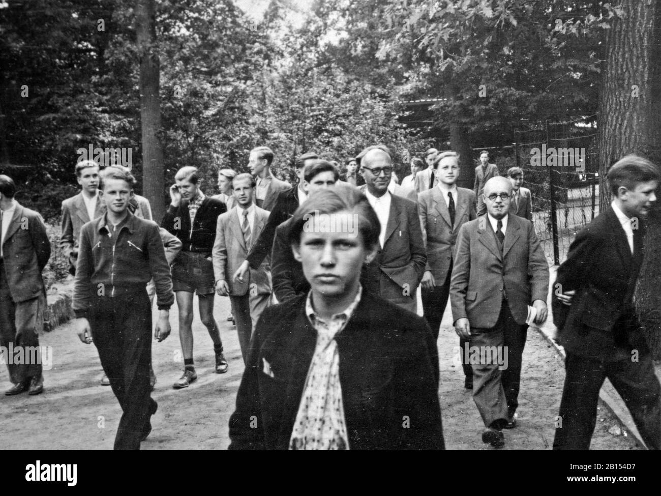 a Vocational School on an excursion, about 1960, North Rhine-Westphalia, Germany Stock Photo