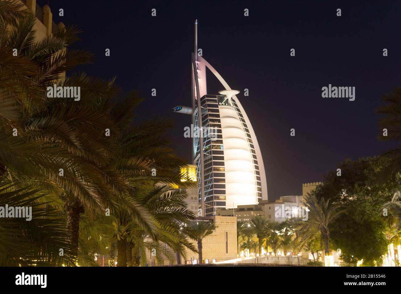 DUBAI - UAE - DECEMBER 29 2017: Madinat Jumeirah with Burj Al Arab in the background Stock Photo