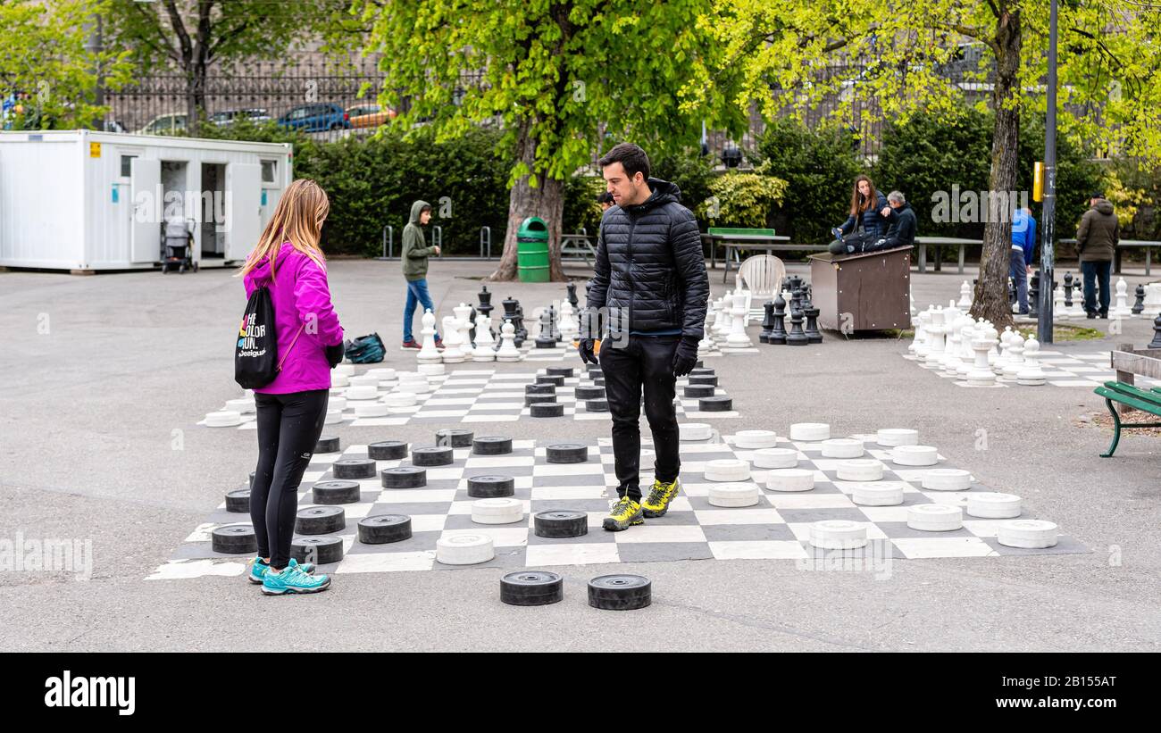 Geneva, Switzerland April 16, 2019 People playing traditional