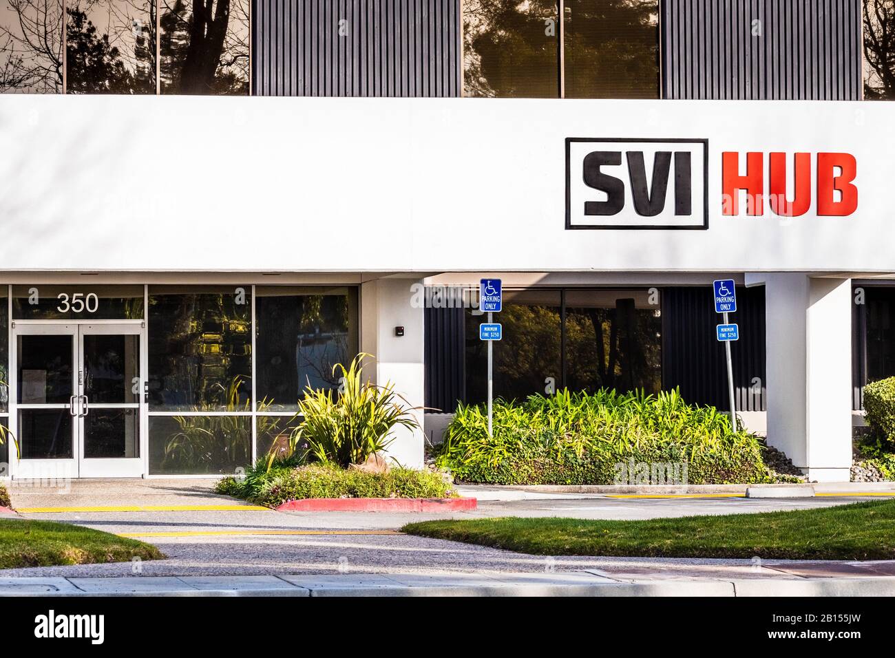 Feb 20, 2020 Santa Clara / CA / USA - SVI Hub offering coworking space, virtual office, private/dedicated desks and private offices in Silicon Valley Stock Photo