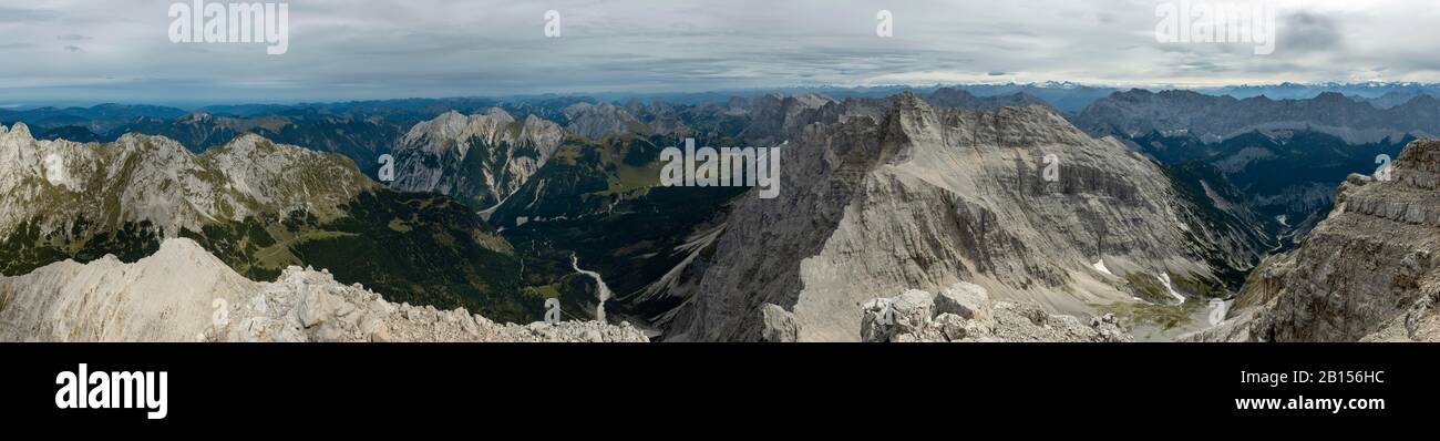 Panoramic view from the summit of the Birkkarspitze, Karwendeltal, Tyrol, Austria Stock Photo