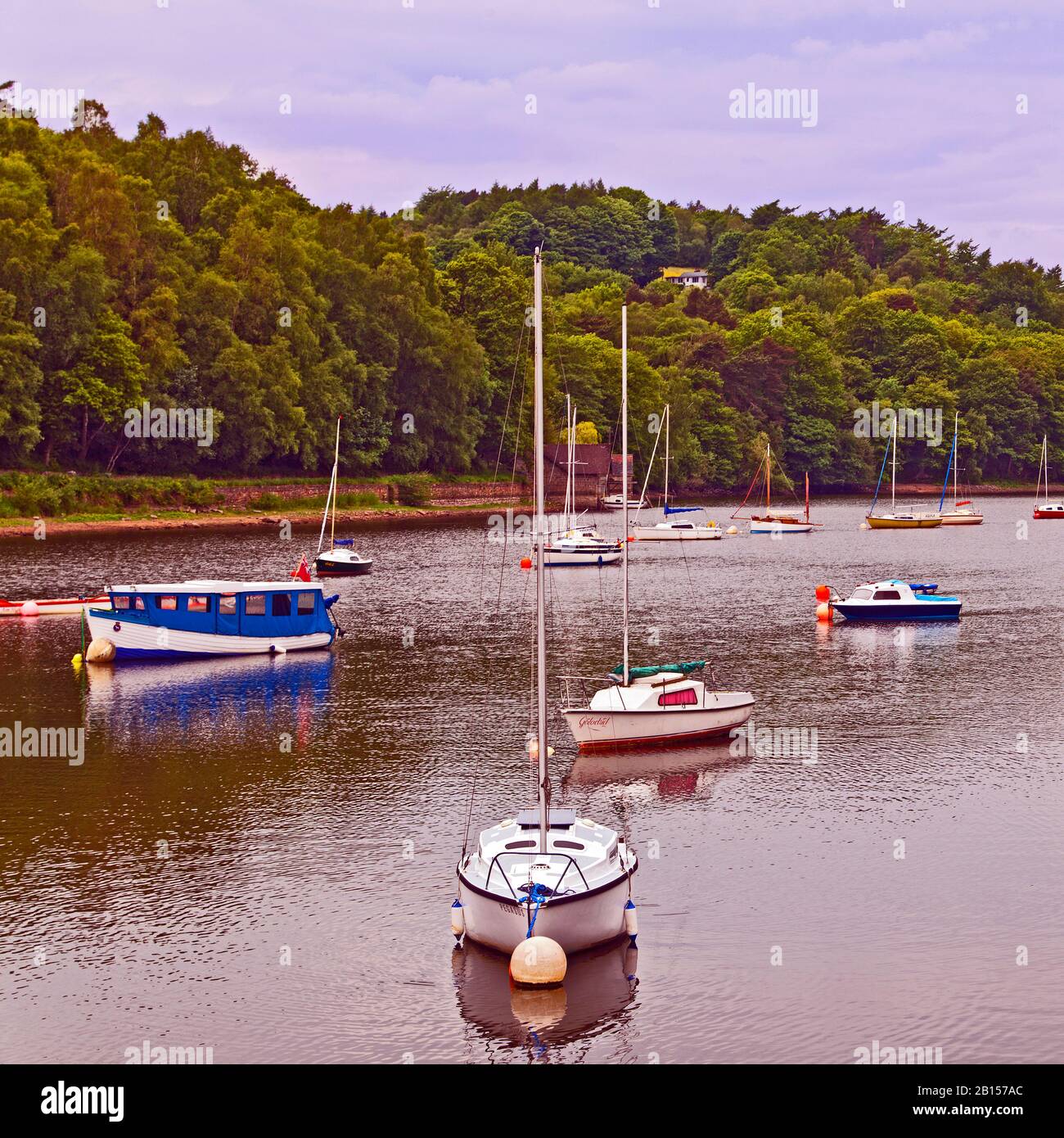Boats moored on Rudyard Lake in the Staffordshire Moorlands Stock Photo