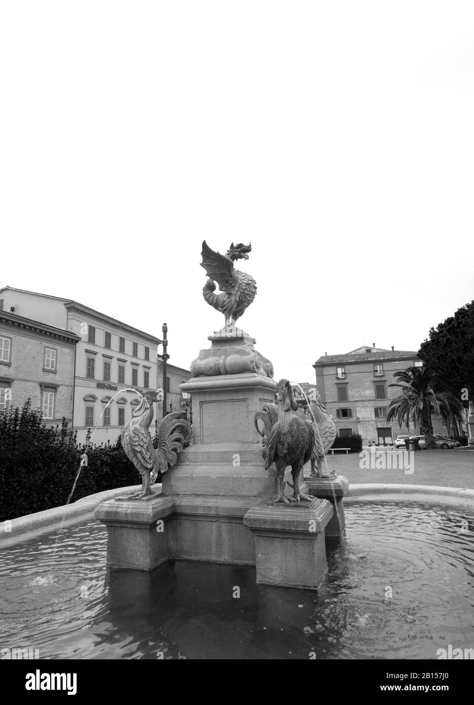 Fontana dei Galli in Loreto, Ancona, Italy (Rooster Fountain) Stock Photo
