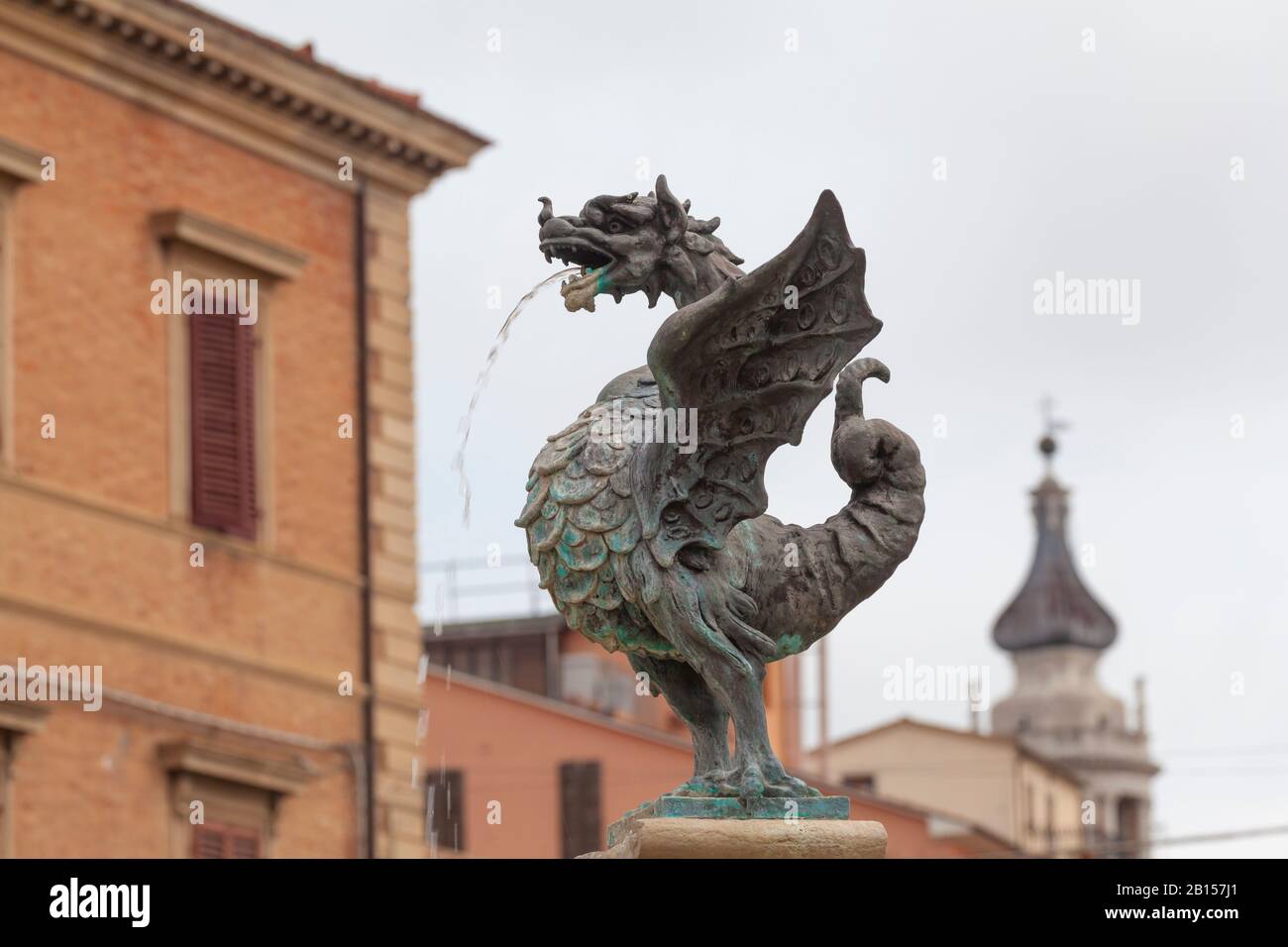 Fontana dei Galli in Loreto, Ancona, Italy (Rooster Fountain) Stock Photo