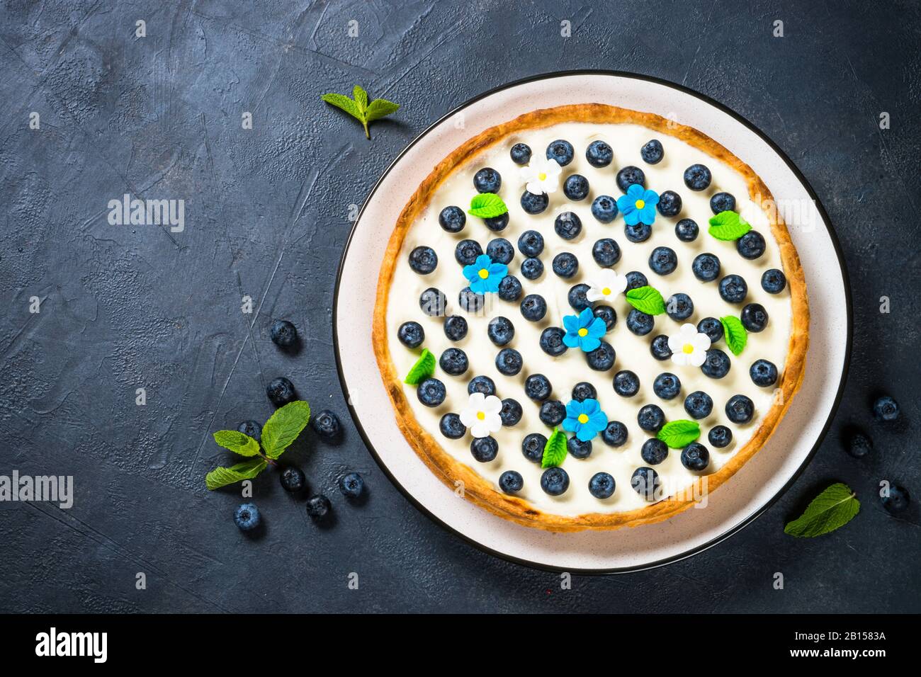 Blueberry cake tart with mascarpone Stock Photo - Alamy