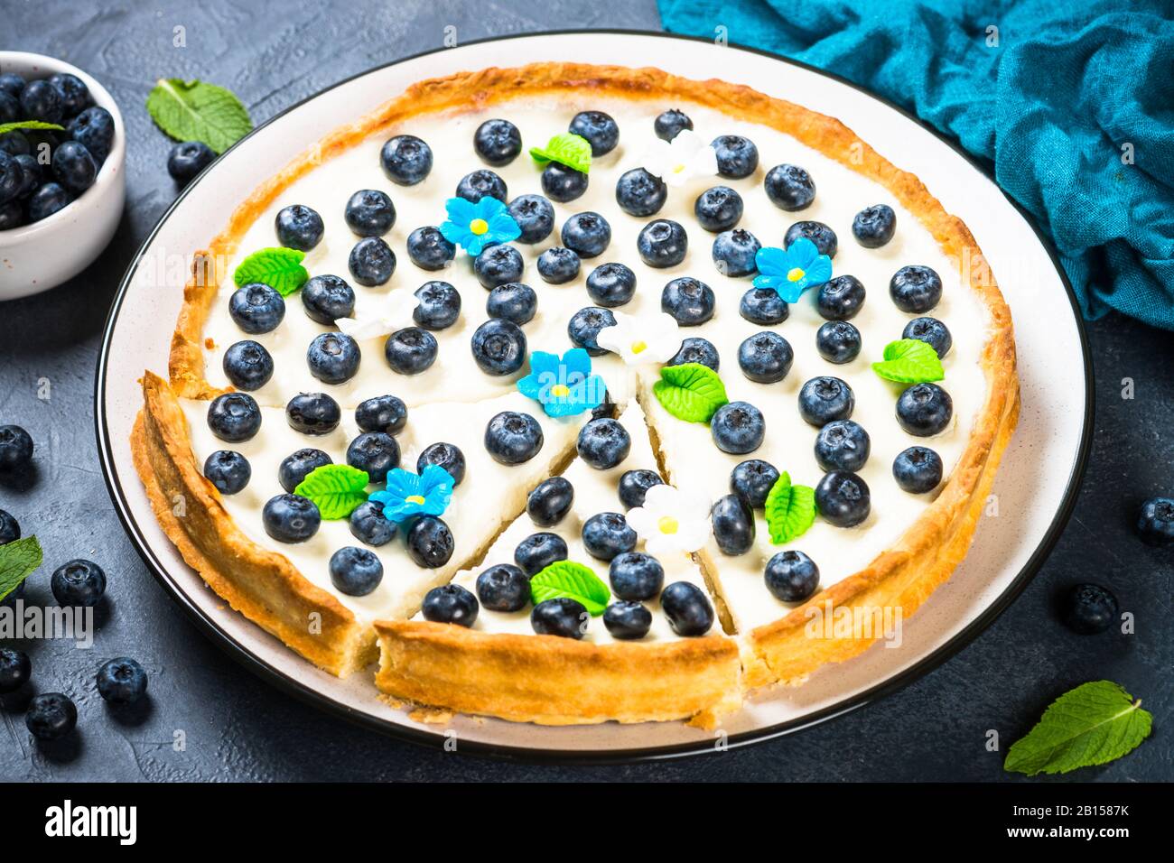 Blueberry cake tart with mascarpone Stock Photo - Alamy