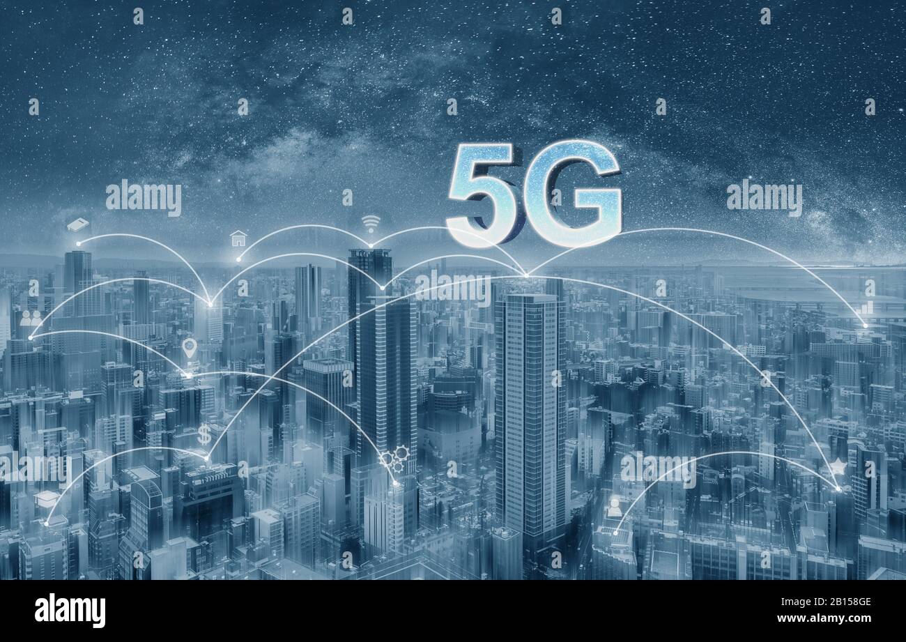 5g internet technology and network connection technology in the city Stock Photo