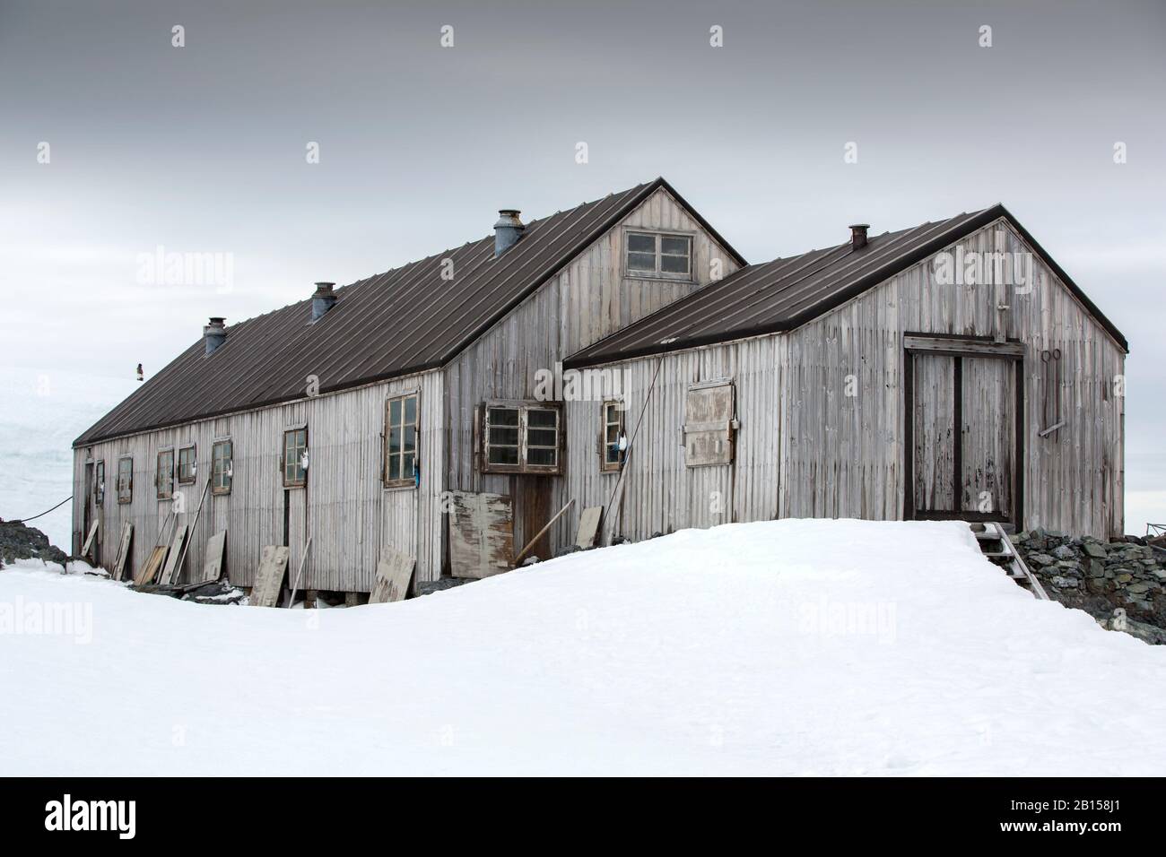 Station W, an old British scientific research station on Detaille Island, Graham Land, Antarctica. Stock Photo