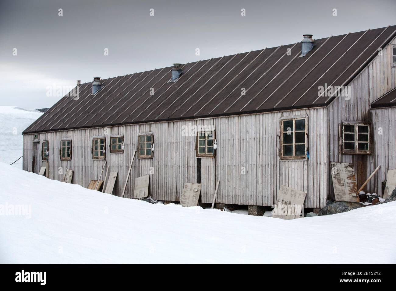 Station W, an old British scientific research station on Detaille Island, Graham Land, Antarctica. Stock Photo