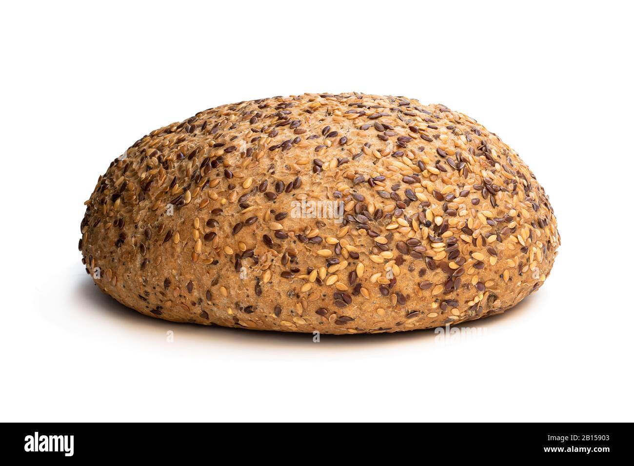 Gluten free multi seed bread with linseed isolated on white Stock Photo