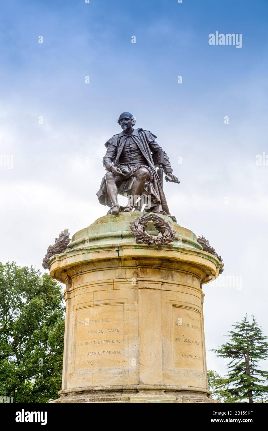 The Shakespeare Monument designed by Lord Ronald Gower is surrounded by characters from his plays, Stratford upon Avon, Warwickshire, England, UK Stock Photo