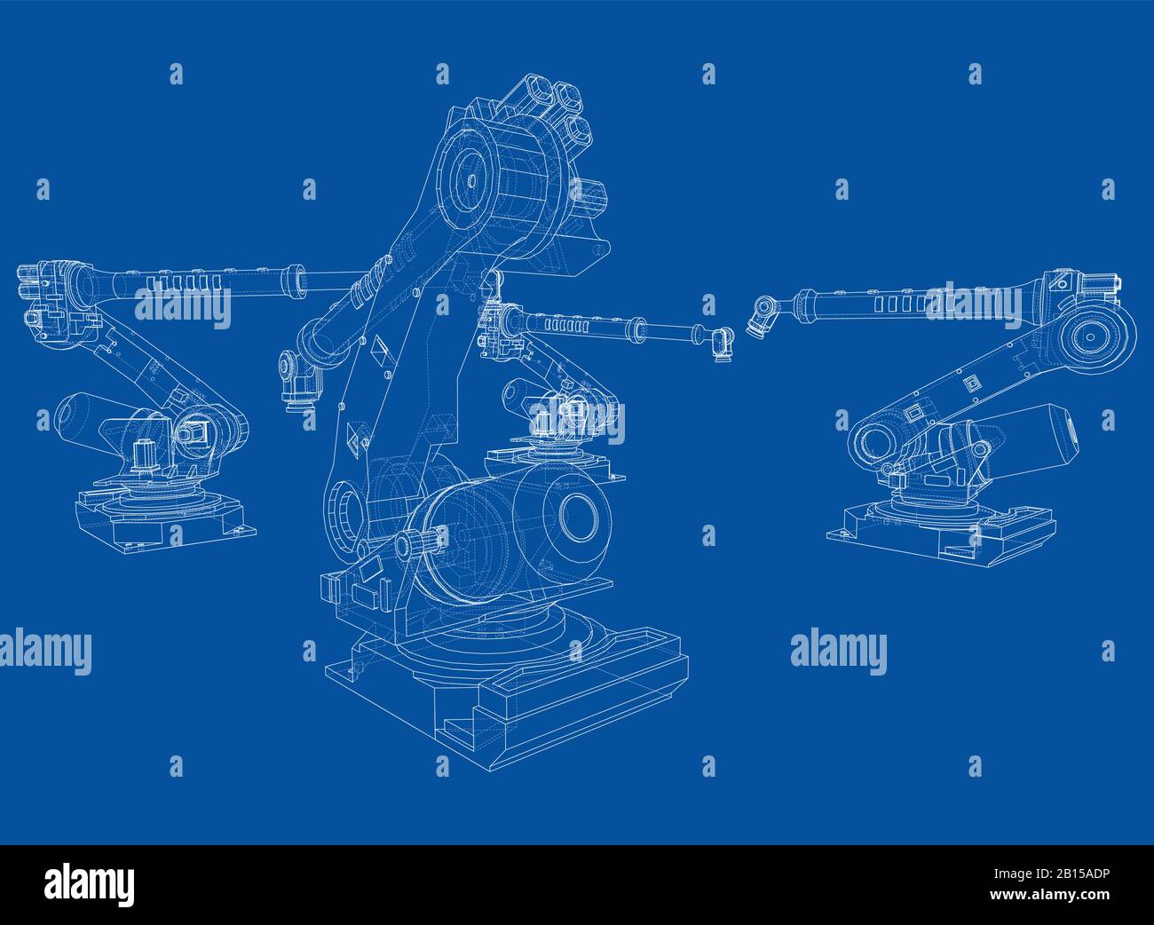 A industral robots manipulators. Blueprint style. Vector rendering from