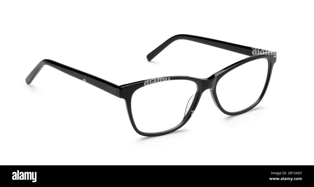 Black plastic glasses isolated on white background. Stock Photo