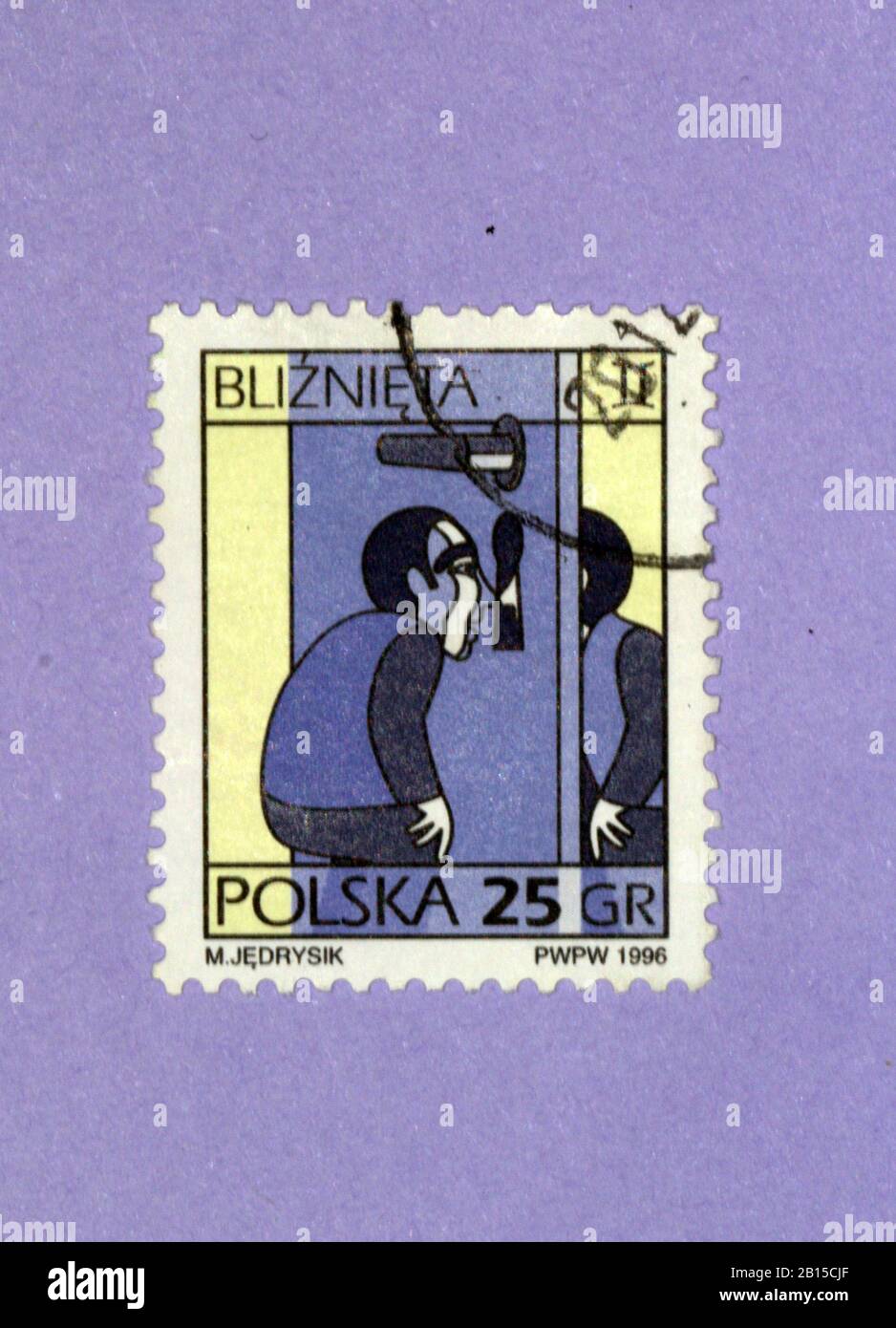 Sello impreso en Polonia muestra Géminis, serie de signos del zodiaco, circa 1996 Stock Photo
