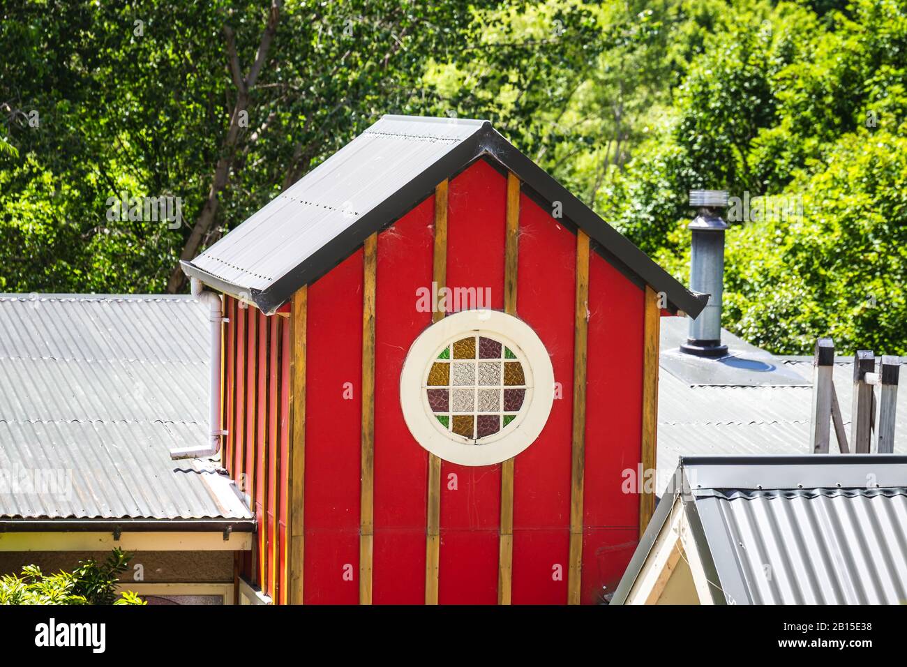 Side wall of vintage wooden building at Arrowtown, New Zealand Stock