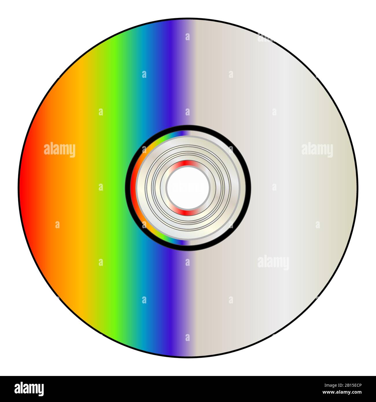 A blank DVD or CD disc with rainbow over a white background Stock