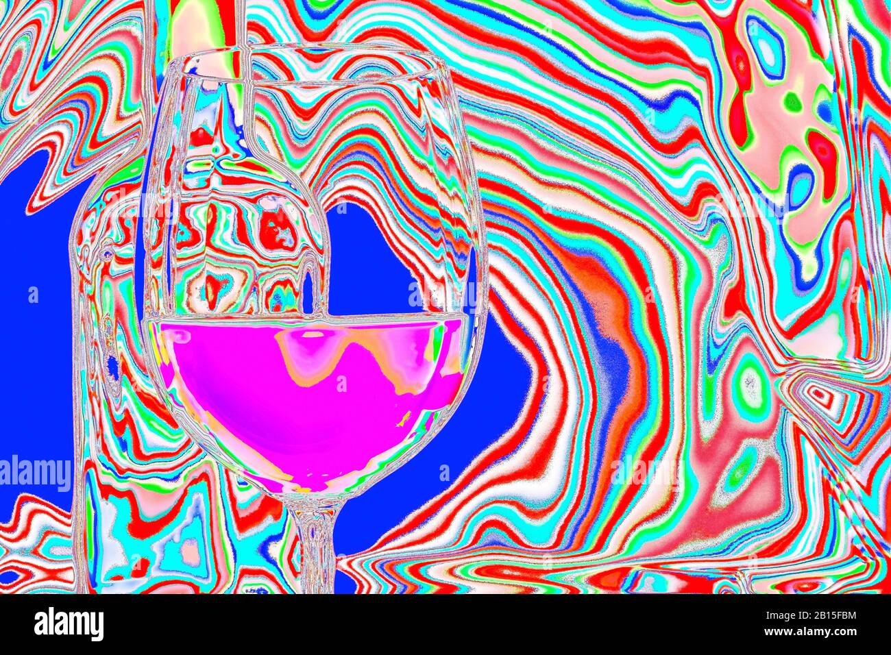 A glass of wine viewed in a psychedelic ambience..almost abstract. Stock Photo