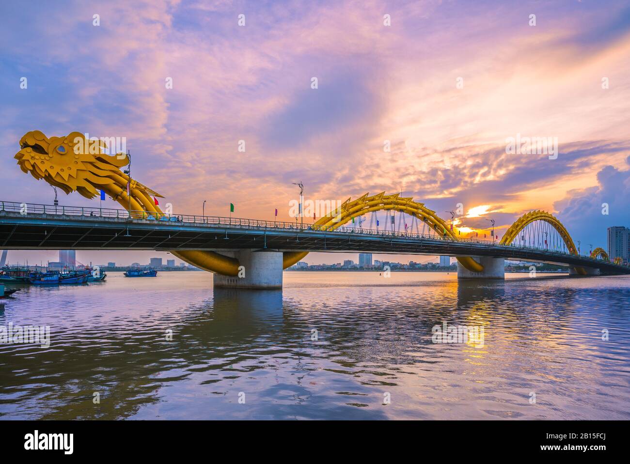 Dragon Bridge in Da Nang, vietnam at night Stock Photo