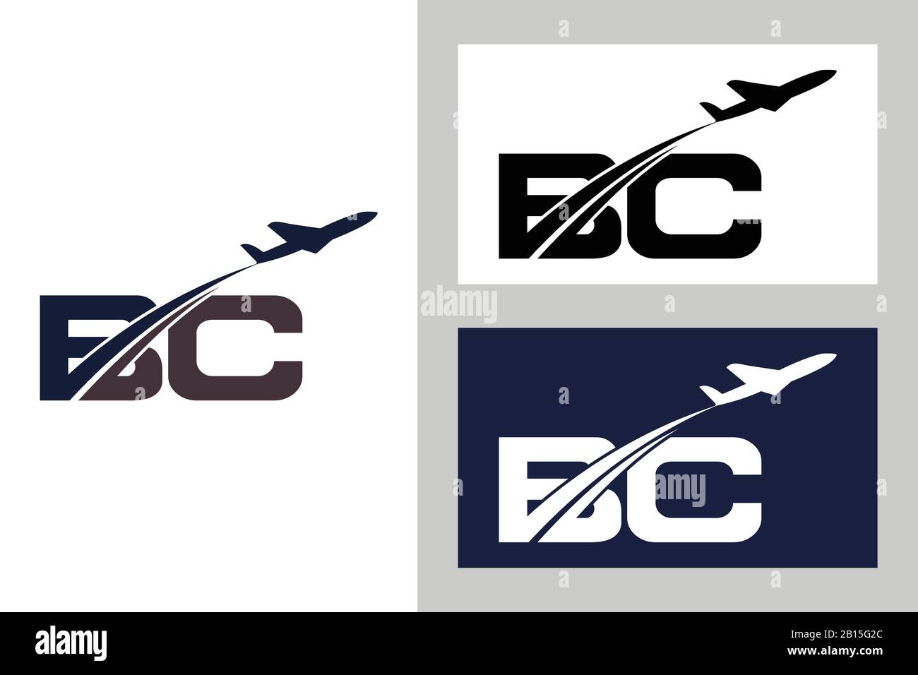 Initial Letter B and C with Aviation Logo Design, Air, Airline, Airplane and Travel Logo template. Stock Vector