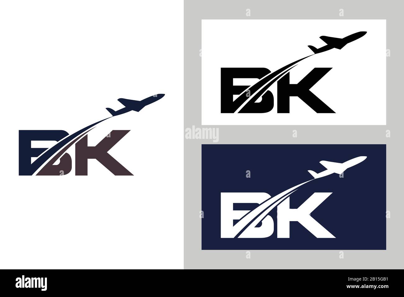 Initial Letter B and K with Aviation Logo Design, Air, Airline, Airplane and Travel Logo template. Stock Vector