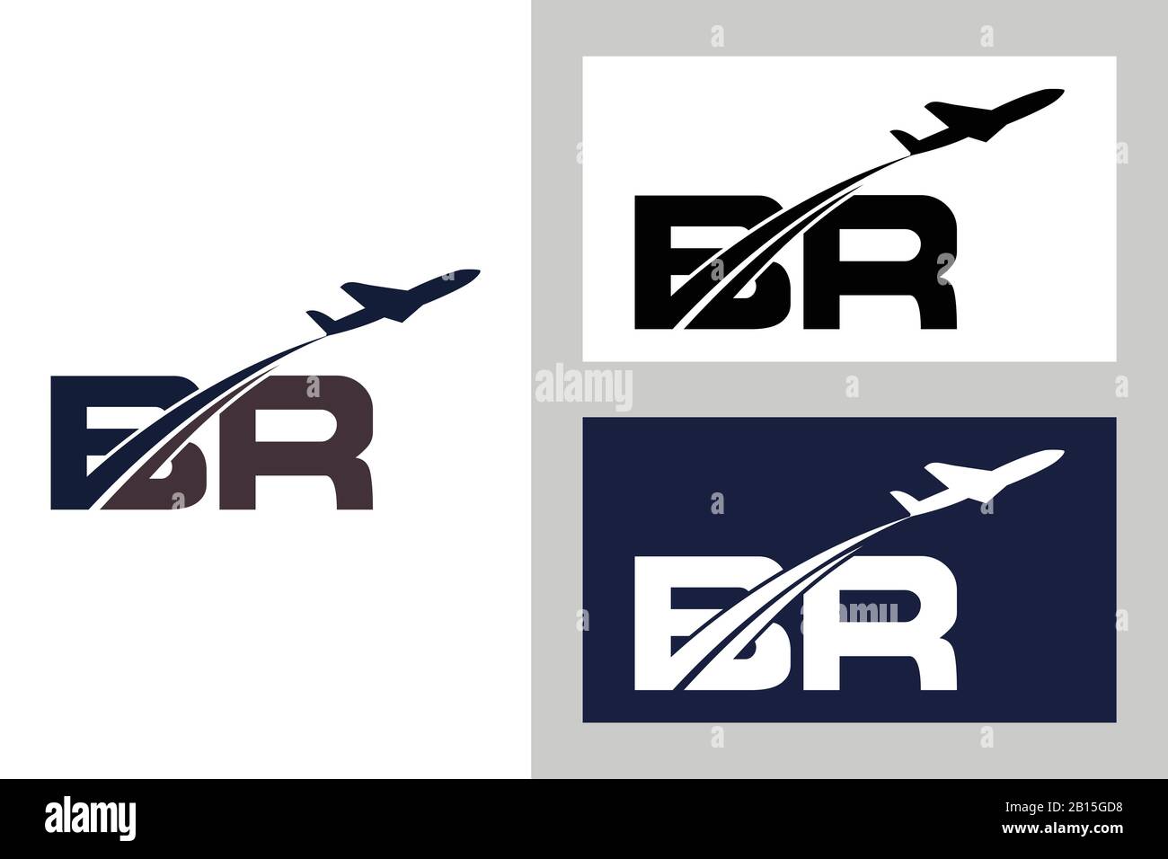 Initial Letter B and R with Aviation Logo Design, Air, Airline, Airplane and Travel Logo template. Stock Vector