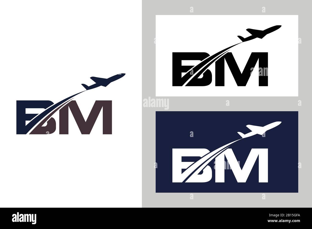 Initial Letter B and M with Aviation Logo Design, Air, Airline, Airplane and Travel Logo template. Stock Vector