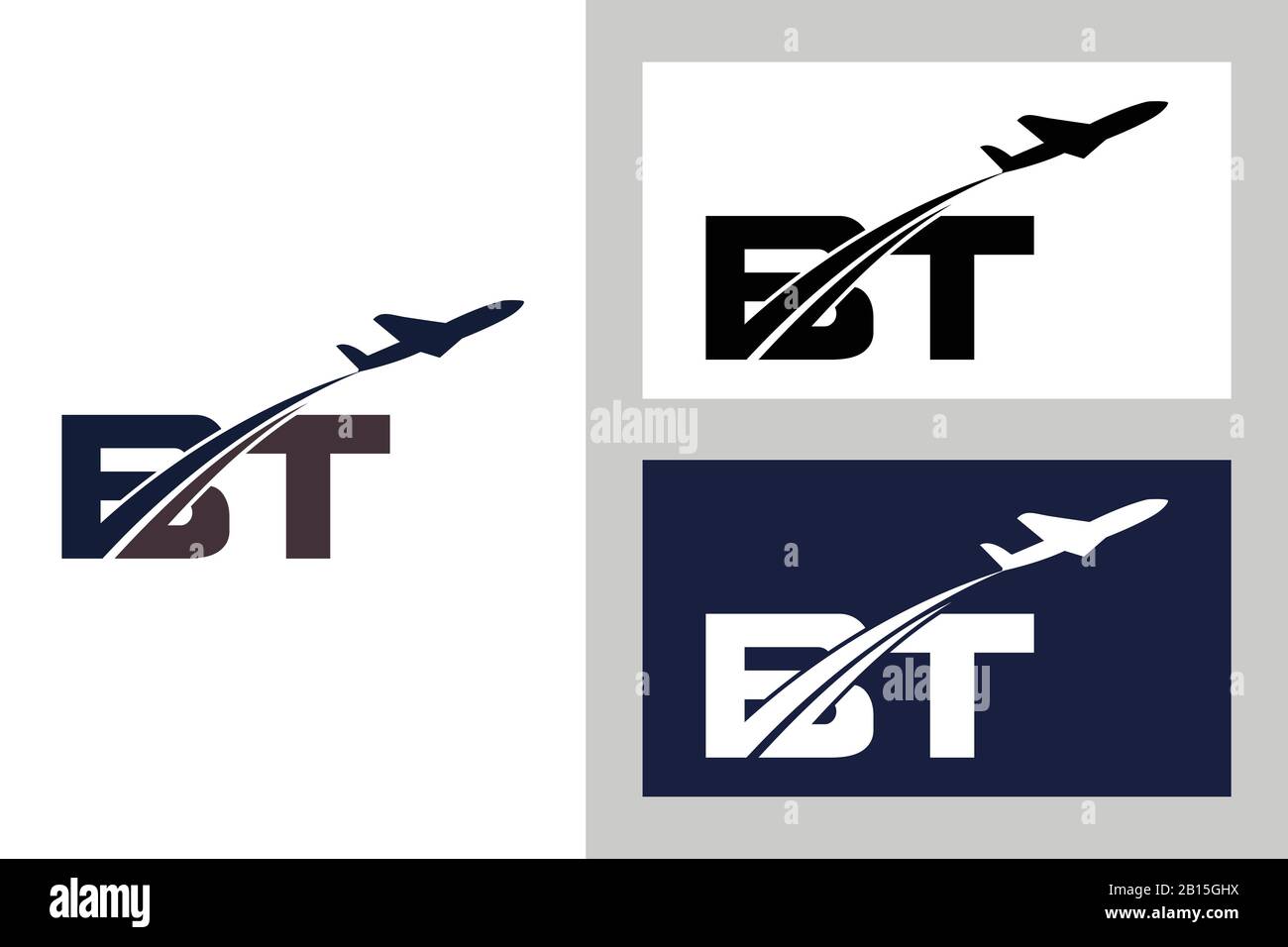 Initial Letter B and T with Aviation Logo Design, Air, Airline, Airplane and Travel Logo template. Stock Vector