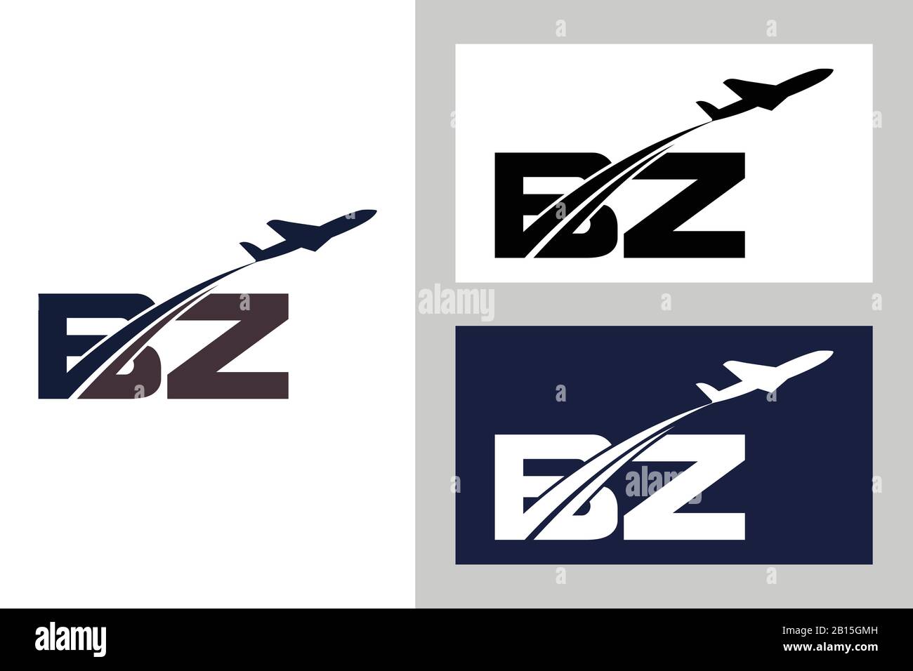 Initial Letter B and Z with Aviation Logo Design, Air, Airline, Airplane and Travel Logo template. Stock Vector