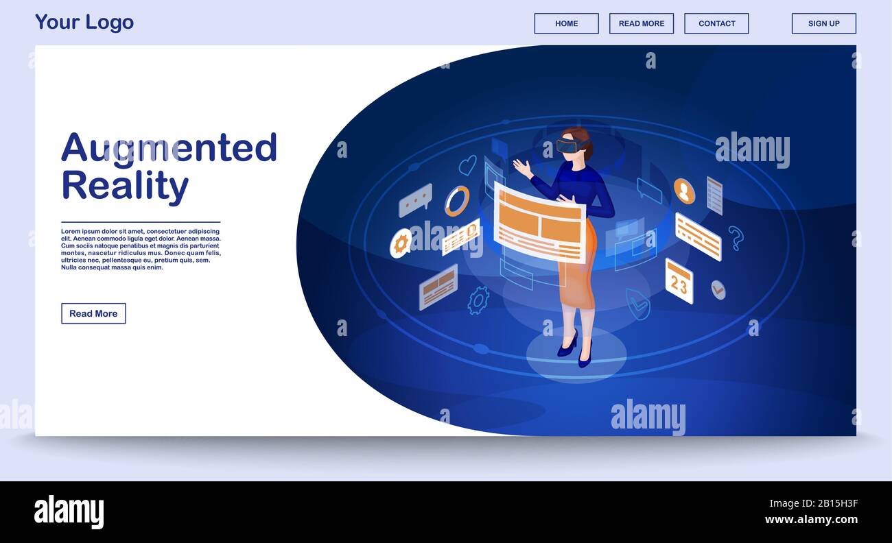 Augmented reality webpage vector template Stock Vector