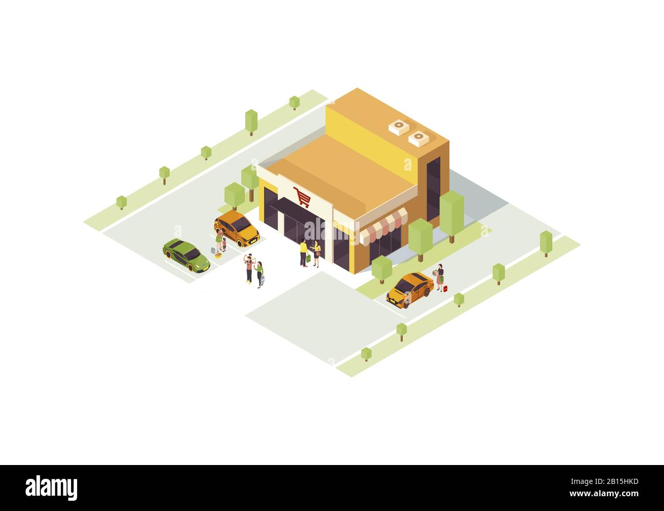 Supermarket isometric color vector illustration Stock Vector