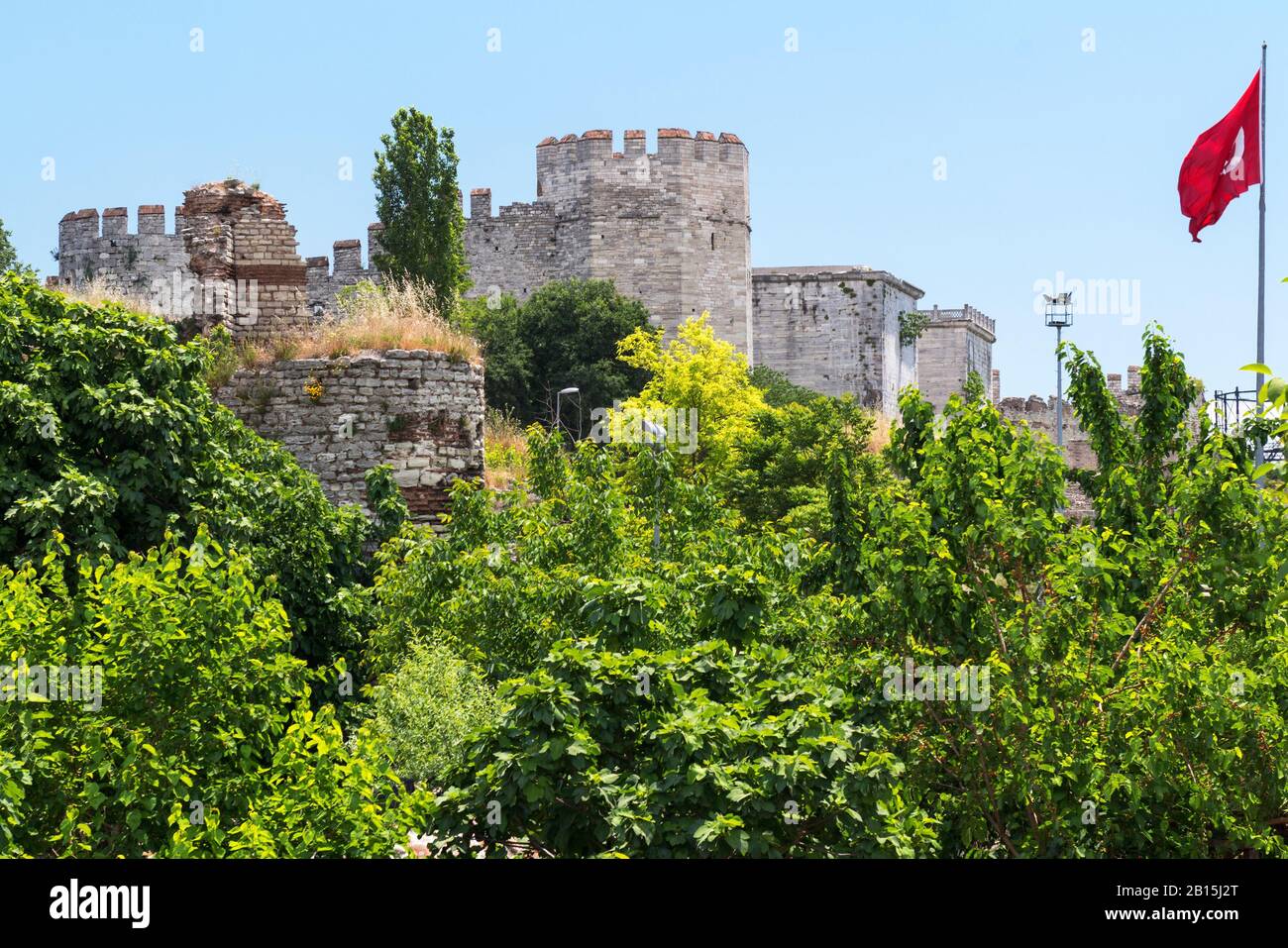 The Yedikule Fortress in Istanbul, Turkey. Yedikule fortress, or Castle of Seven Towers, is the famous fortress built by Sultan Mehmed II in 1458. Stock Photo