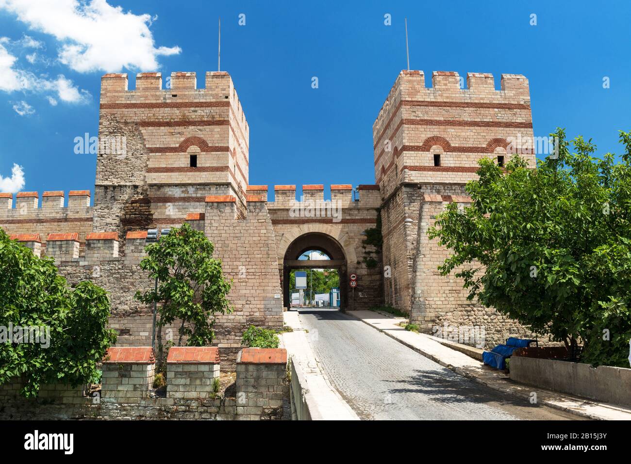 Famous ancient walls of Constantinople in Istanbul, Turkey Stock Photo