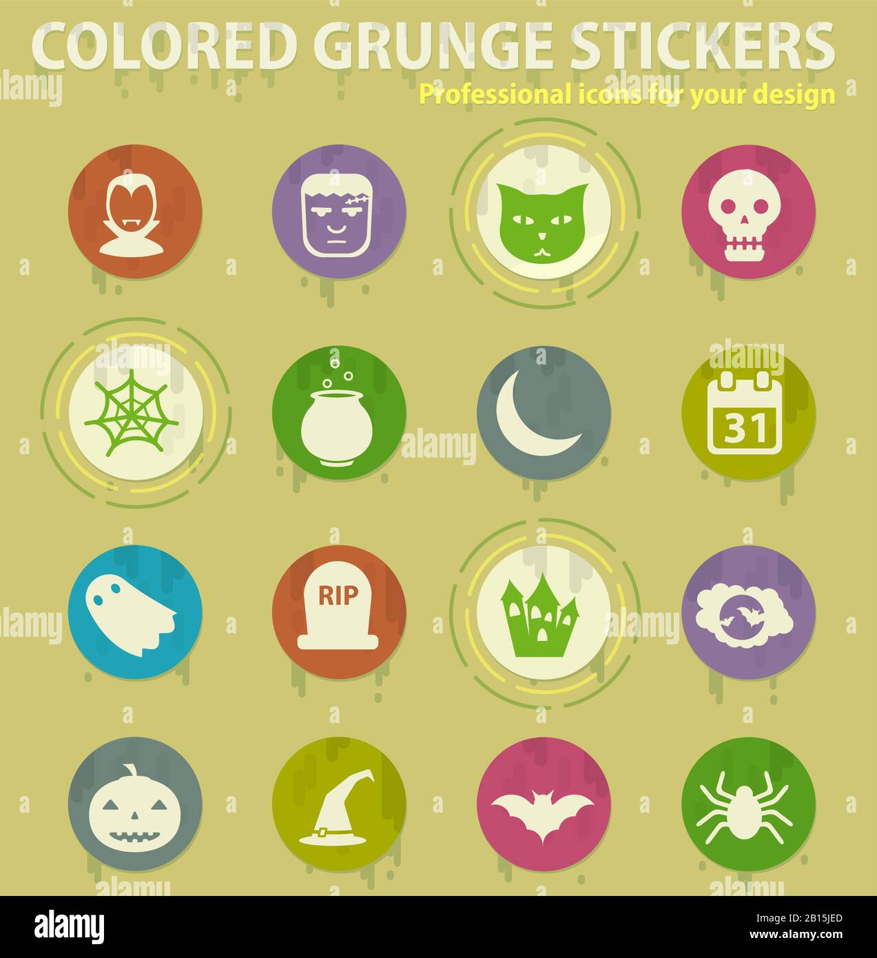 Halloween colored grunge icons Stock Vector