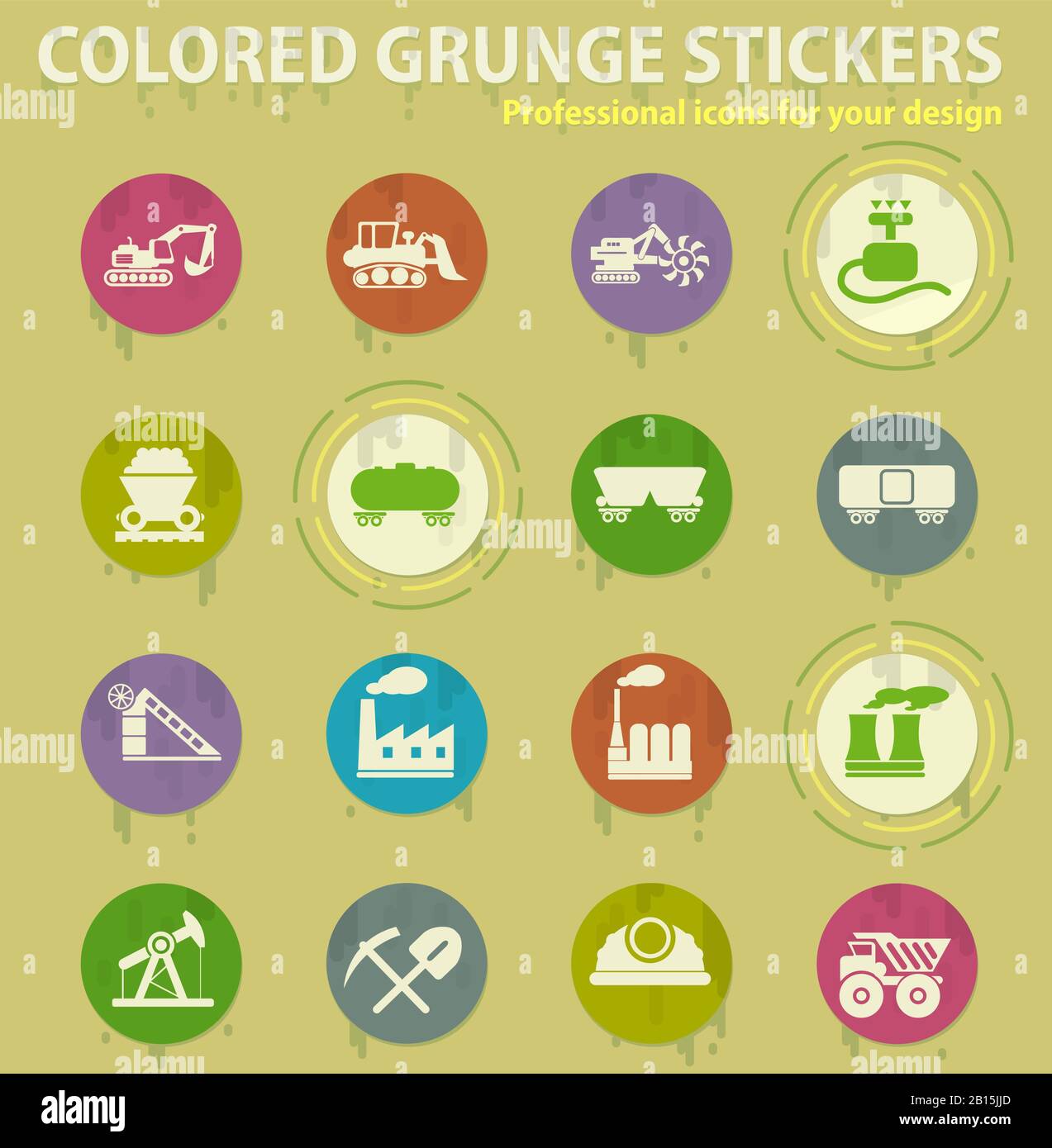 Factory and Industry colored grunge icons Stock Vector