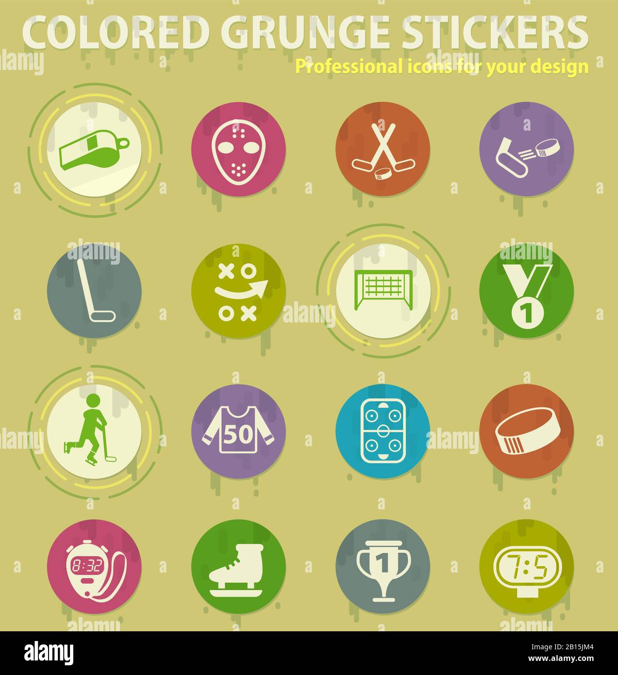 hockey colored grunge icons Stock Vector