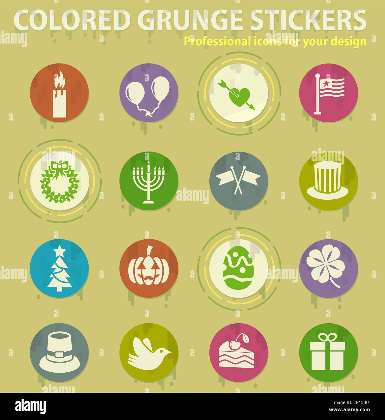 holidays colored grunge icons Stock Vector