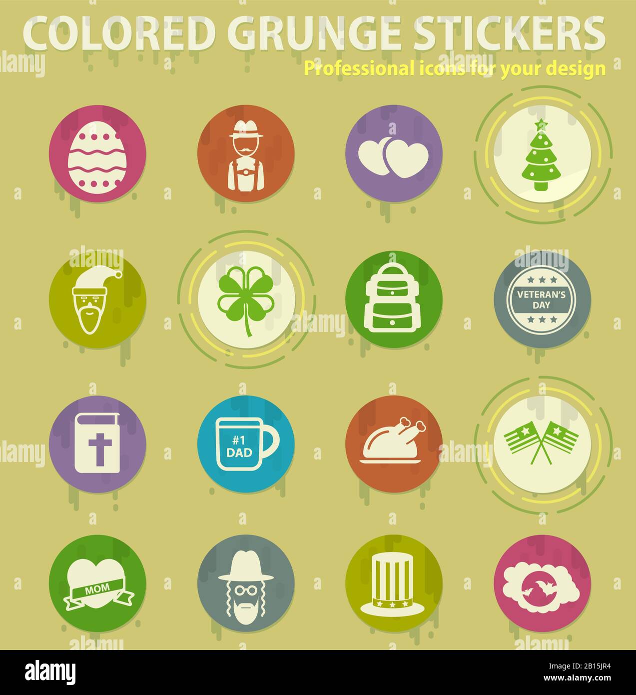 holidays colored grunge icons Stock Vector