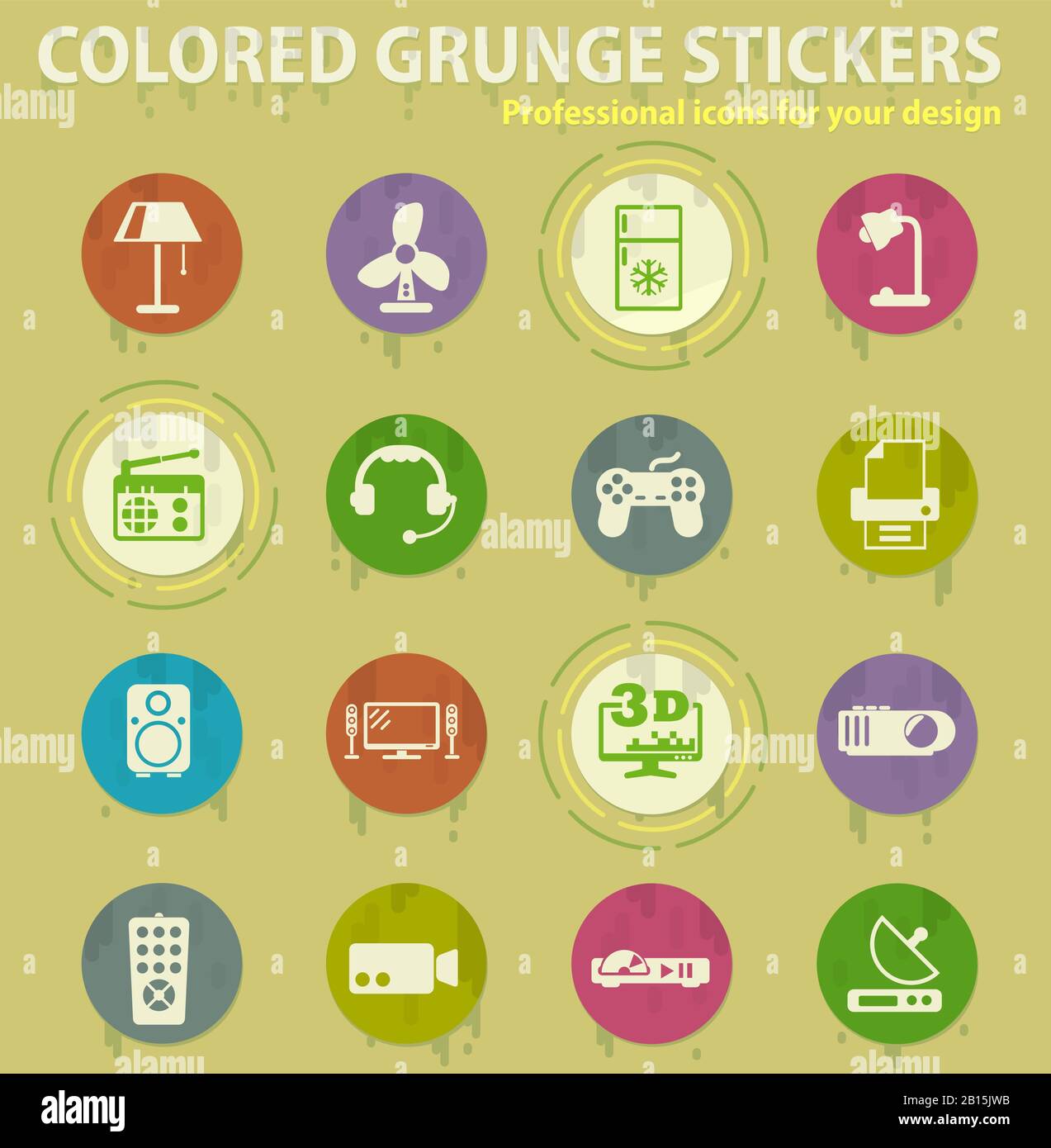 Home applicances colored grunge icons Stock Vector