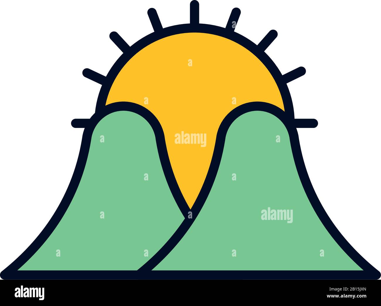 Sun and mountains line fill style icon design, summer nature tropical ...
