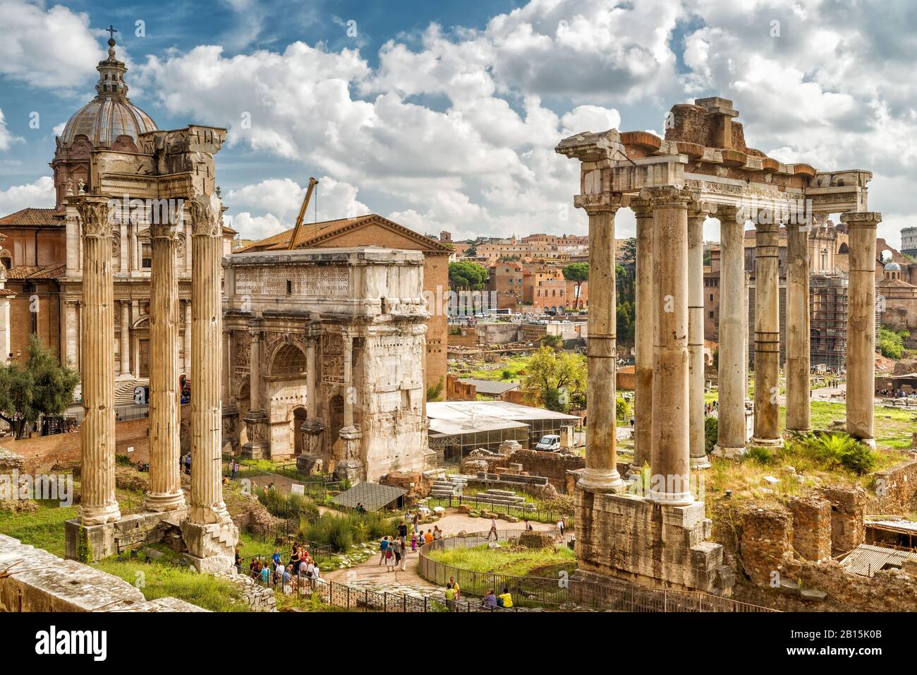 Ruins of the Roman Forum in Rome, Italy. The Roman Forum is the remains of architecture of the Roman Empire and is one of the main tourist attractions Stock Photo