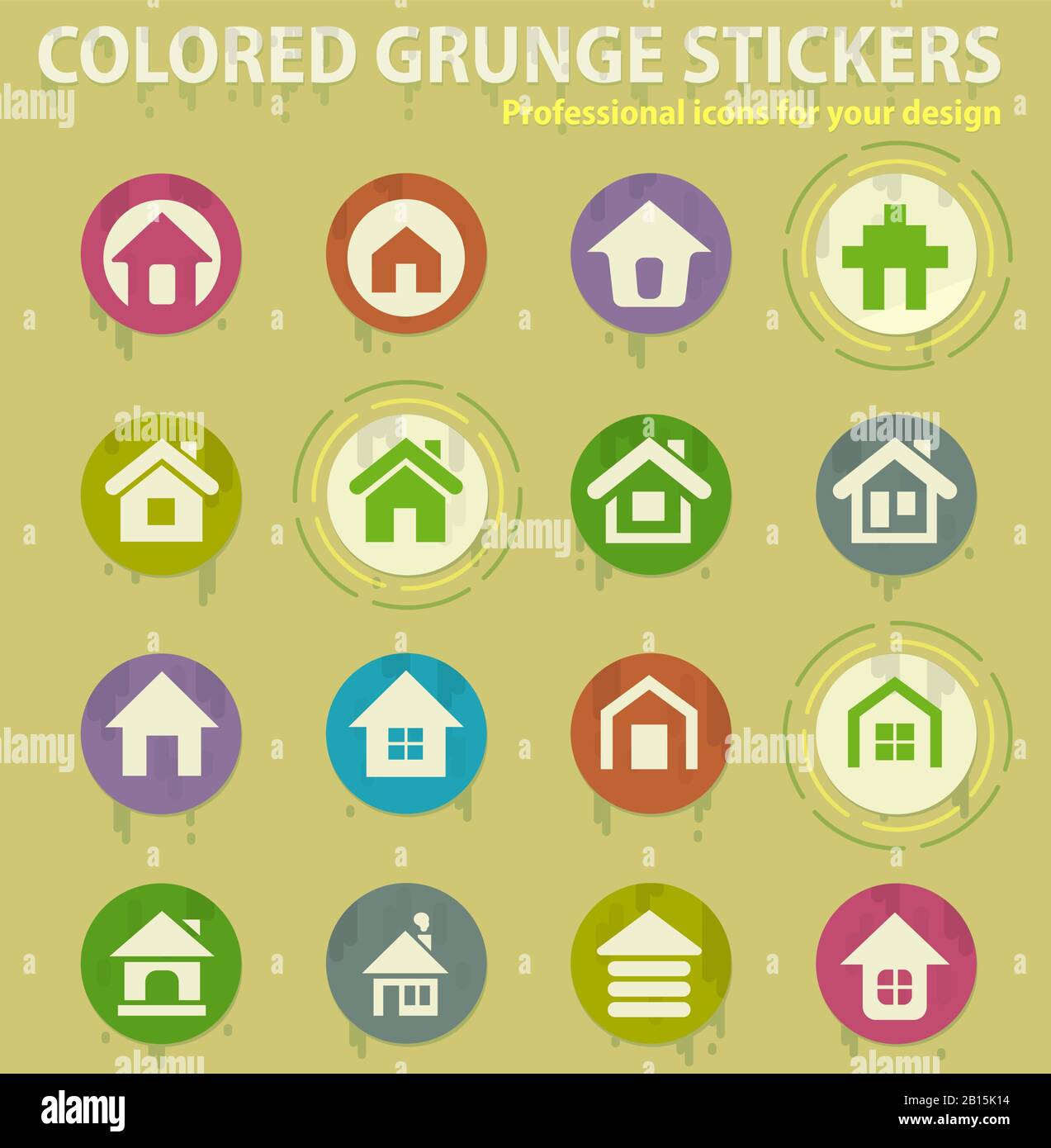 home colored grunge icons Stock Vector