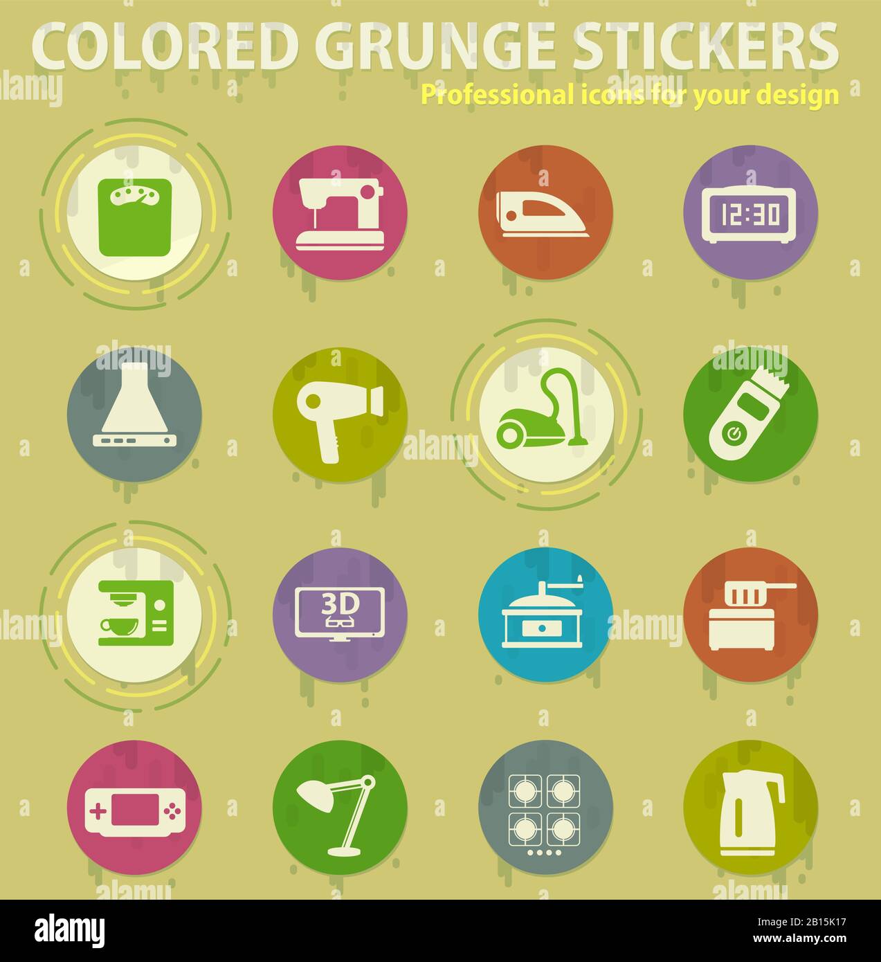 Home applicances colored grunge icons Stock Vector