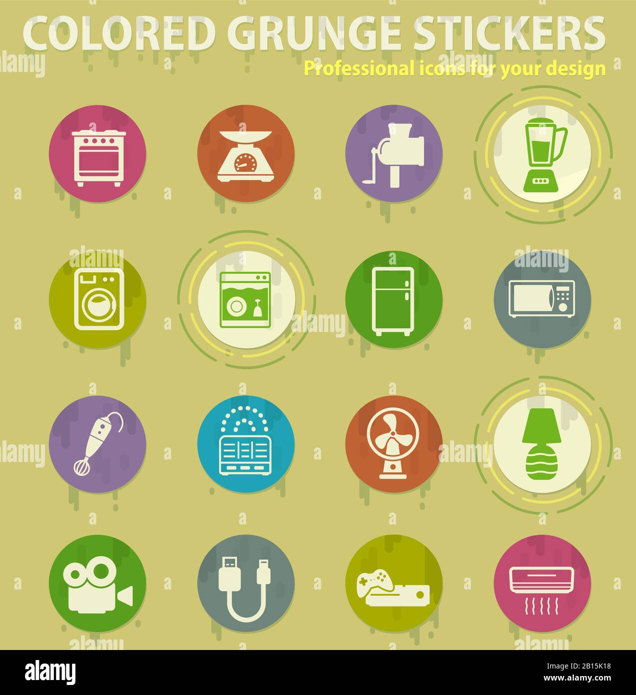 Home applicances colored grunge icons Stock Vector