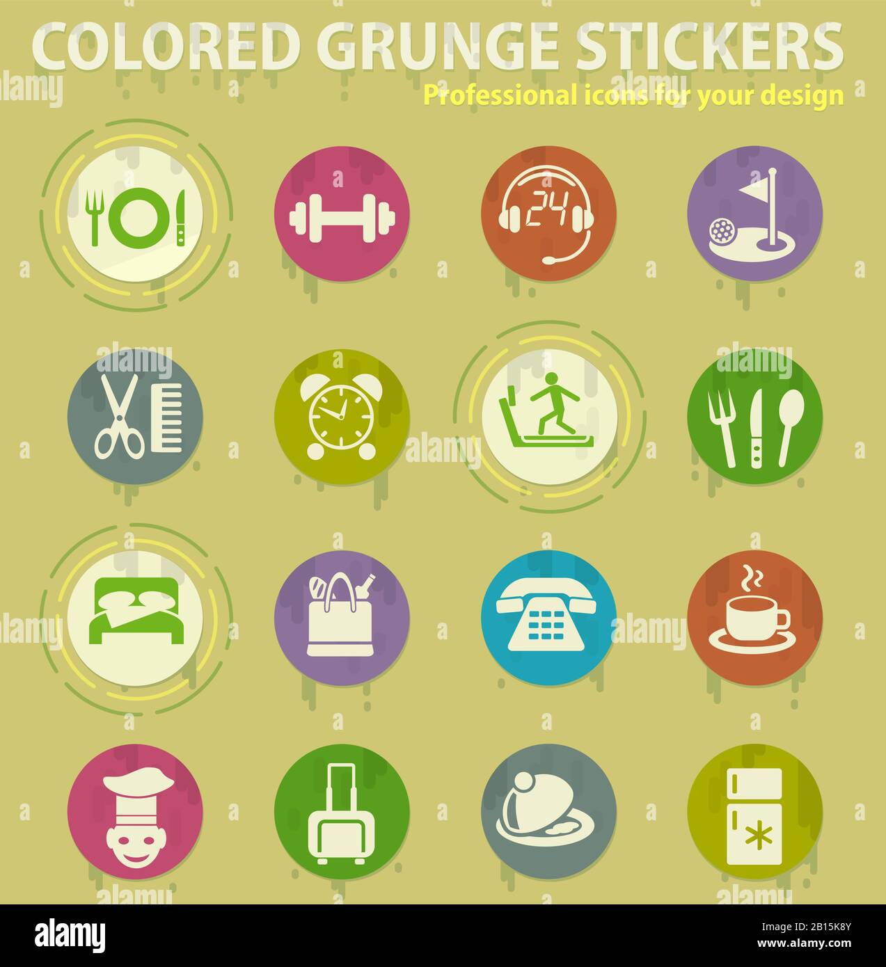 hotel service colored grunge icons Stock Vector