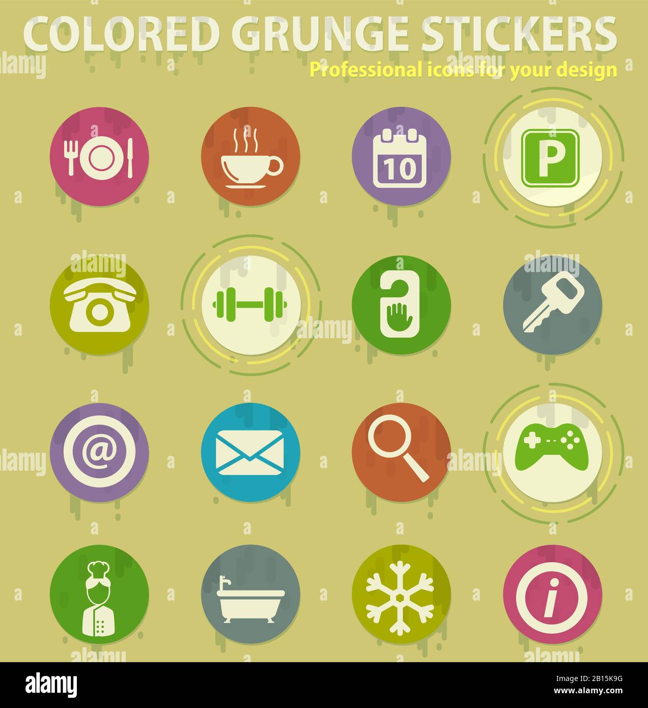 Hotel colored grunge icons Stock Vector
