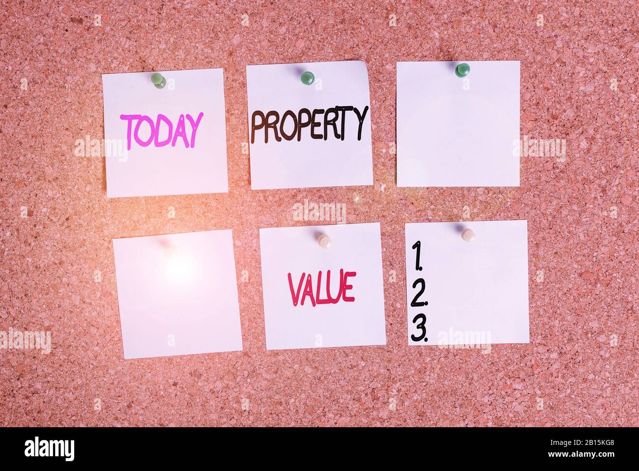 Writing note showing Property Value. Business concept for refers to the fair market value of a given piece of property Corkboard size paper thumbtack Stock Photo