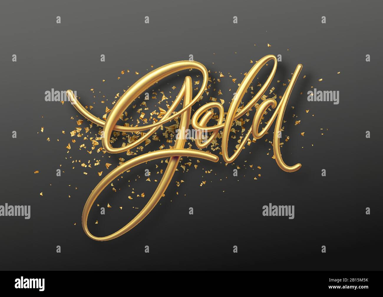 Word Gold 3d calligraphic lettering realistic illustration isolated on black background. Vector illustration Stock Vector
