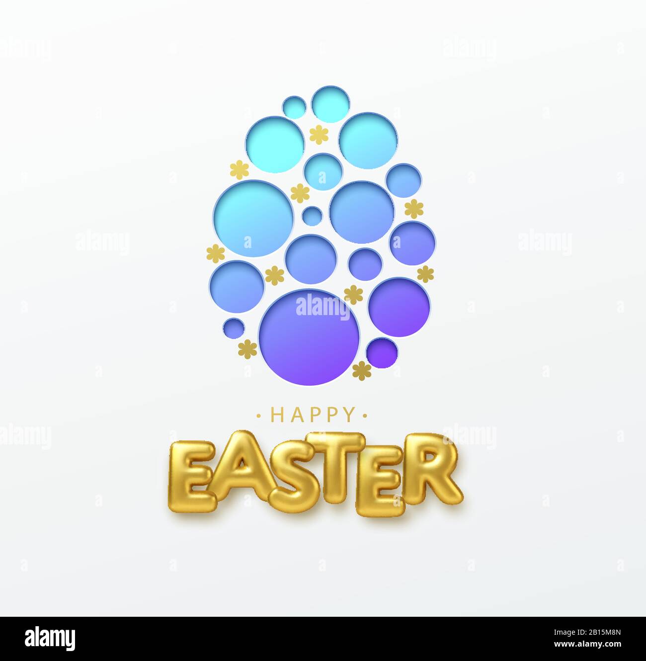 Greeting card with 3D realistic golden lettering Happy Easter and Paper ...