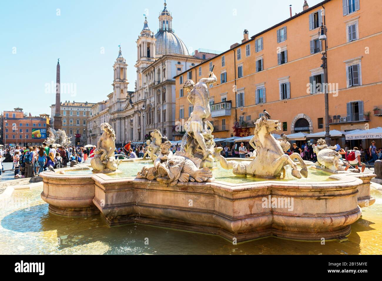 ROME, ITALY - MAY 9, 2014: Fountain of Neptune at the Piazza Navona. Piazza Navona is one of the main tourist attractions of Rome. Stock Photo