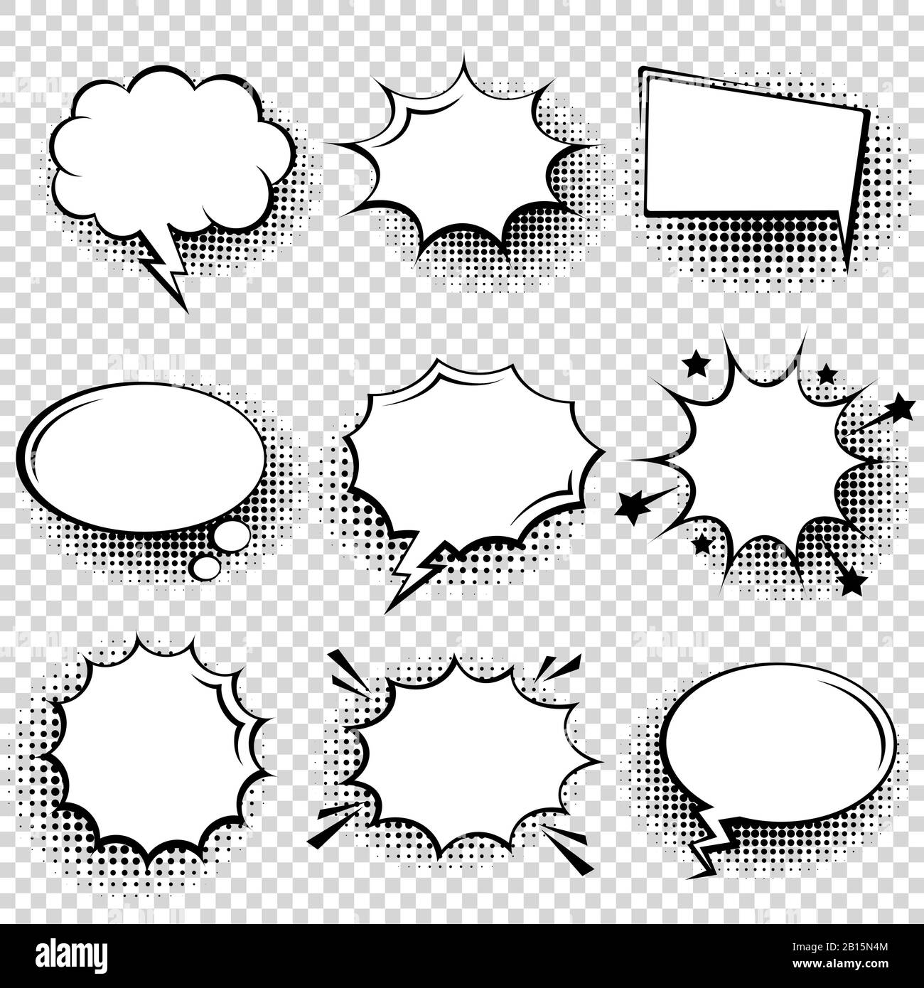 Collection of empty comic speech bubbles with halftone shadows. Hand ...